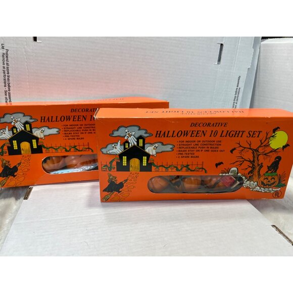 Decorative Halloween 10 light set ghost & pumpkins lot of two packages of 10 - Picture 1 of 4
